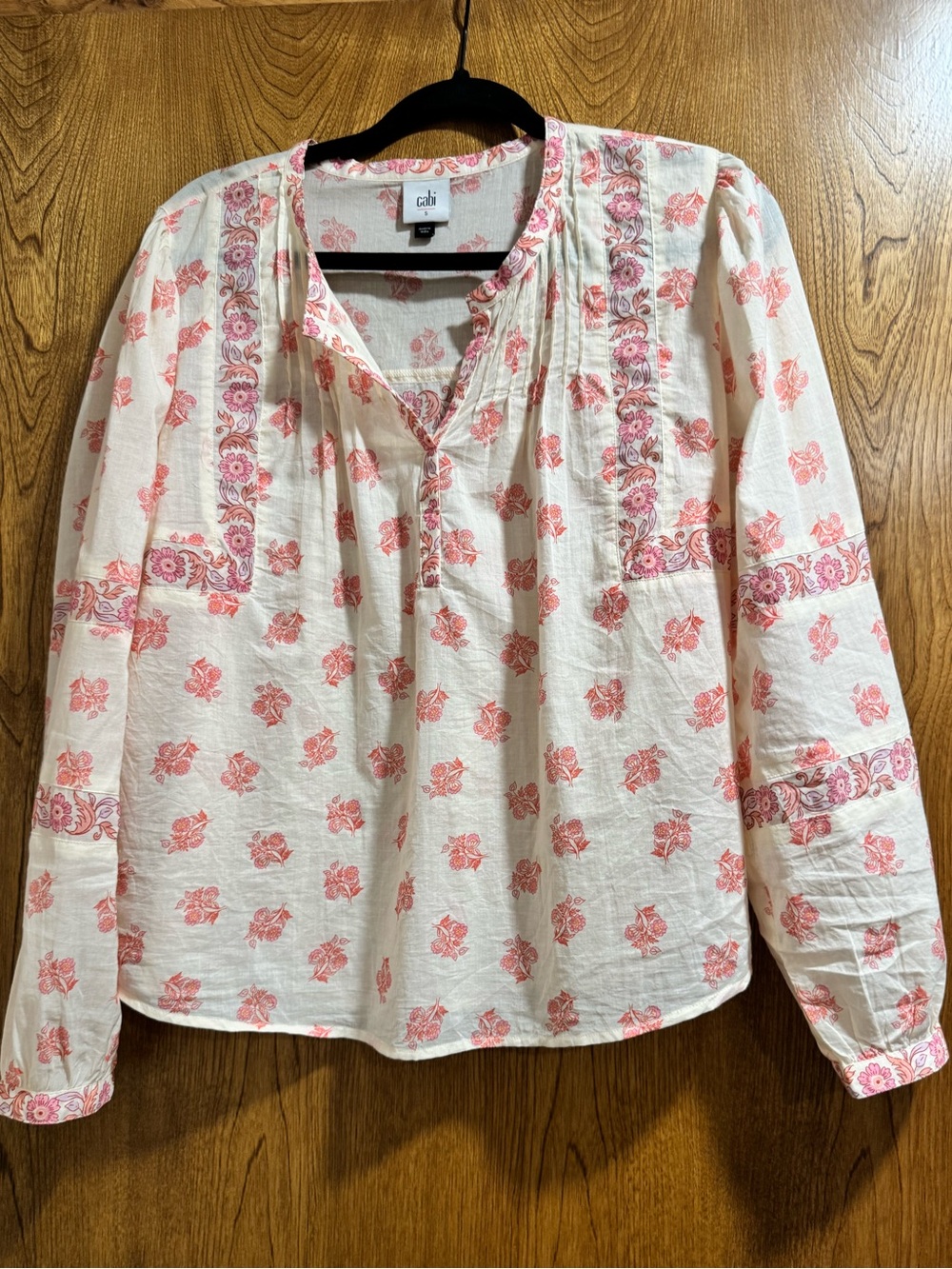CAbi Cream and Pink “Artsy Top” Floral Peasant Tunic